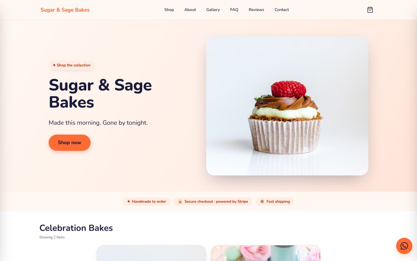 A Kalaiko storefront — Sugar & Sage Bakes — on desktop
